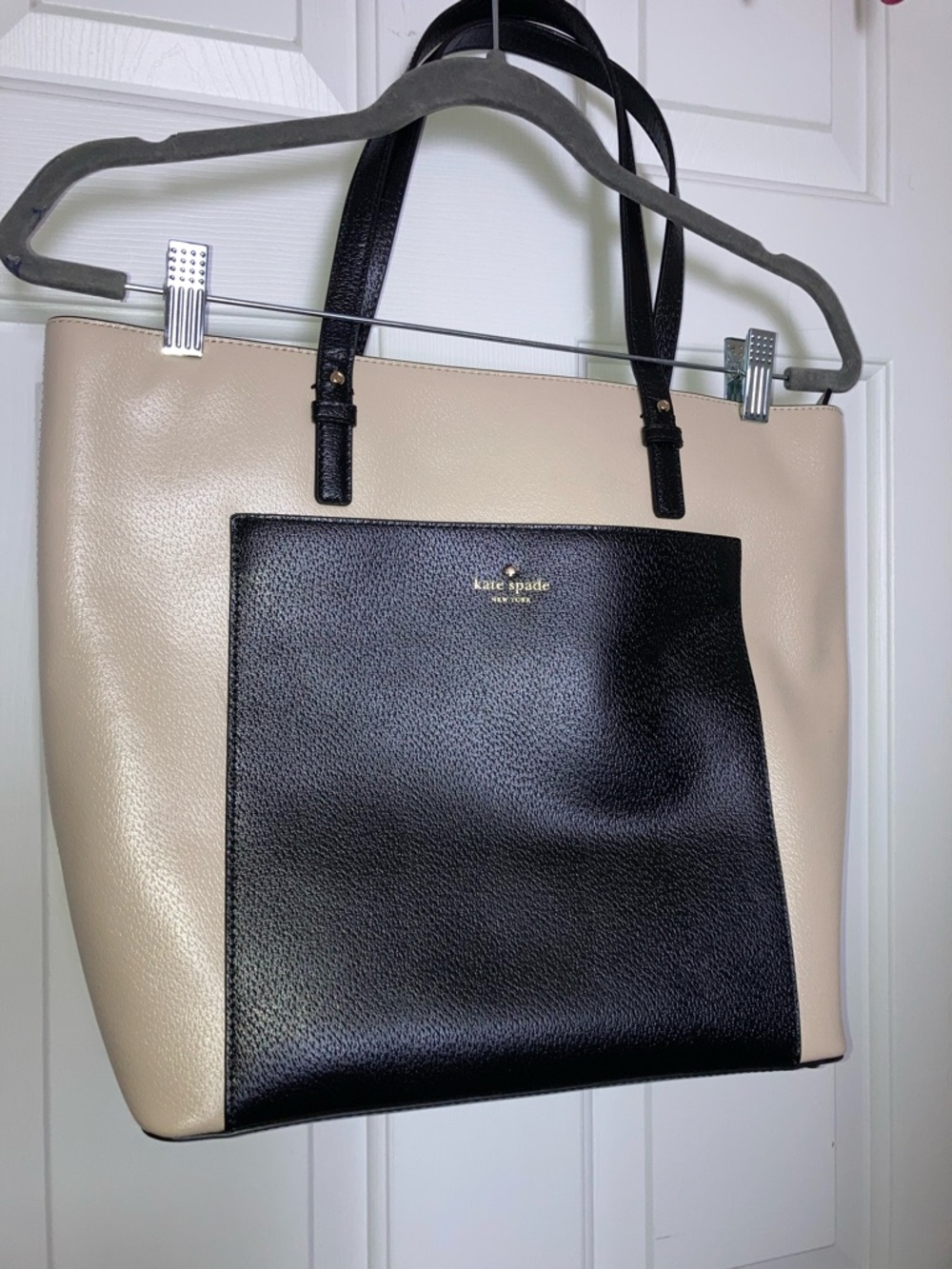 kate spade Black and Cream Two-Tone Pebbled Leather Tote